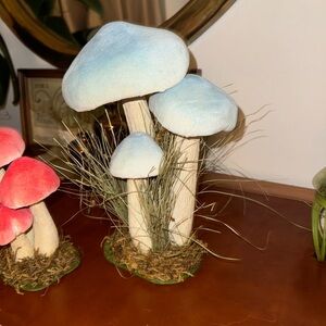 Anthropologie blue velvety Terrain big hollow mushroom decor